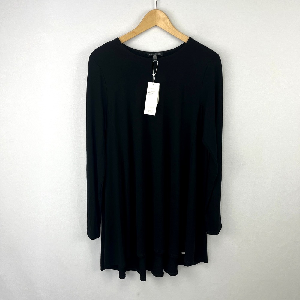 Eileen Fisher NWT Long Sleeve Jersey Tunic Top Sz M Round Neck Minimalist
